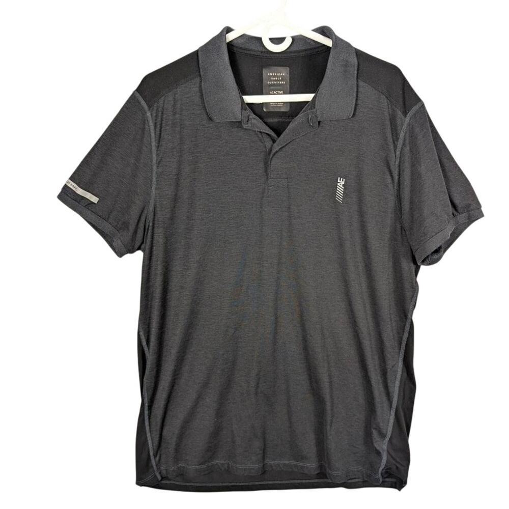 American Eagle Shirt Mens XL Black Polo Short Sleeve Stretch Reflective Golf